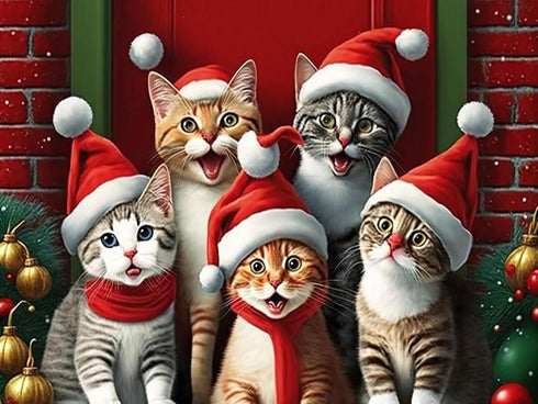 Christmas Kittens Diamond Painting Winter Christmas Diamond Art Kits for Adults, Full Round Gemstone Crystal Cross Stitch Kit, for Wall Decor Gift...