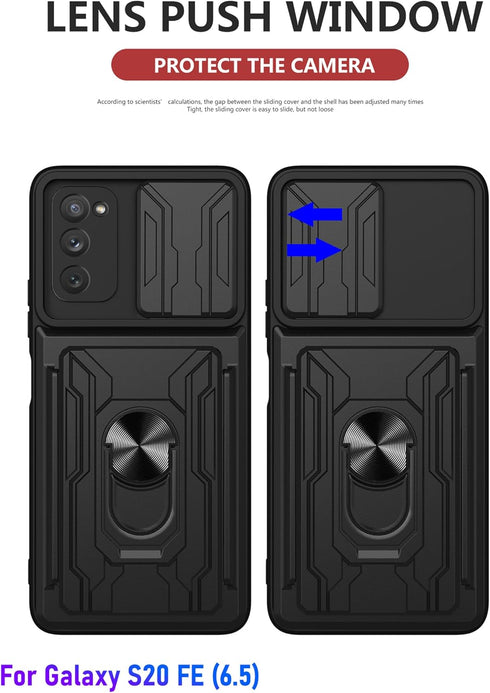 Wallet Case for Samsung Galaxy S20 FE(5G) 6.5 Inch, Credit Card ID Card Slot Sliding Door Hides Portable Design, Double Layer Hybrid Military Grad...