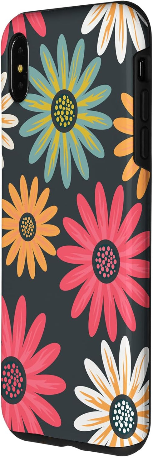 iPhone XS Max Floral Daisy Flowers Pink Green Orange Grey Pattern AEN021 Case...