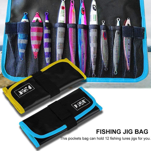 Jig Bag,Fishing Lure Jig Bag Waterproof PVC Pockets Bags Fishing Tackle Gear Tools Accessories Bag 31x22cm/12.2x8.6inch(Blue) Slow Jig Case Calcut...