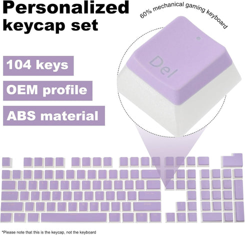 MECCANIXITY 104 Keys Pudding Keycaps Set OEM Profile 60 Percent PBT for 61/87/104 Mechanical Keyboard Layout, Purple & Translucent Double Shot...