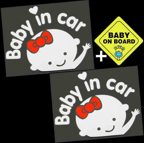 CM Wealth 2Packs - Baby in Car Sticker Decal Baby on Board Sign for Car Safety Sign Cute Baby in Car Waving Sticker (Girl2)...