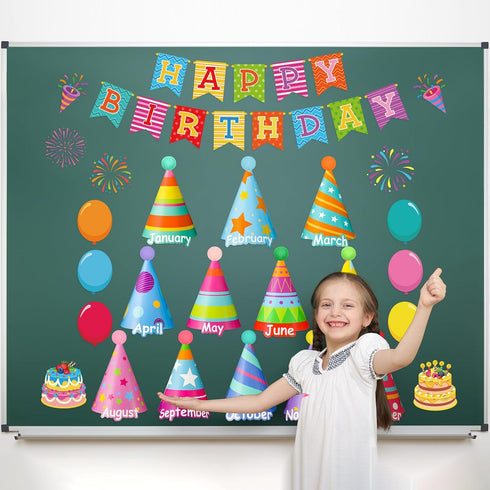 Fulmoon 48 Pcs Happy Birthday Bulletin Board Set Monthly Hat Birthday Cutouts Birthday Hat Bulletin Board Birthday Calendar Balloon Cutouts Classr...