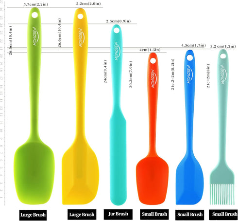 6PCS Silicone Spatulas, MONGSEW Food Grade Heat Resistant Rubber Spatula Set, Kitchen Spatulas for Baking, Cooking and Mixing, BPA-Free, Dishwashe...