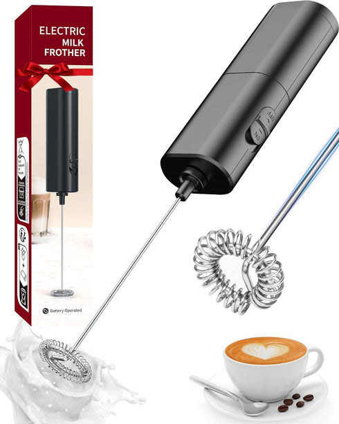 Electric Milk Frother Handheld, Coffee Frother Battery Operated Foam Maker Frother for Coffee, Frappe, Latte, Matcha, Protein Powder-Black...