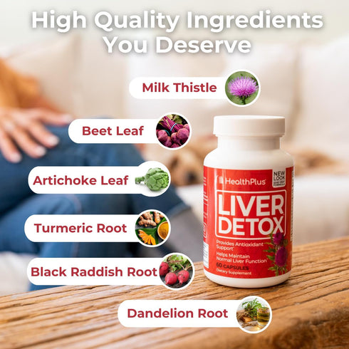 Health Plus, Liver Detox, Natural Herbal Liver Support & Detox Supplement with Milk Thistle, Dandelion and Turmeric Root, 60 capsules...