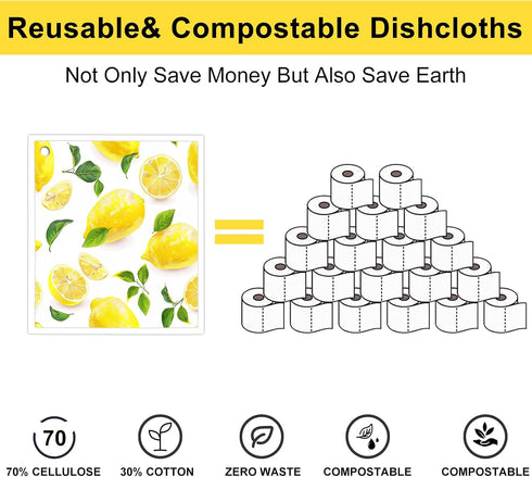 6 Pack Swedish Dishcloths for Kitchen - Reusable Dish Towels Paper Towels Cloths Washable,Absorbent Cellulose Cleaning Sponge Cloth Wipes Quick Dr...