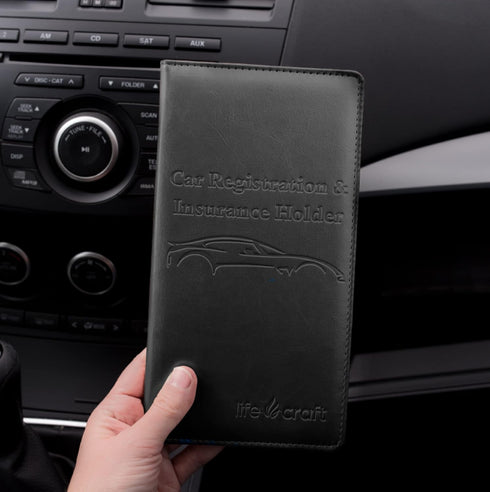Lifecraft Insurance Registration Document Holder for Glove Box Compartment Organizer Auto Drivers License, ID and Cards - Premium PU Leather Vehic...