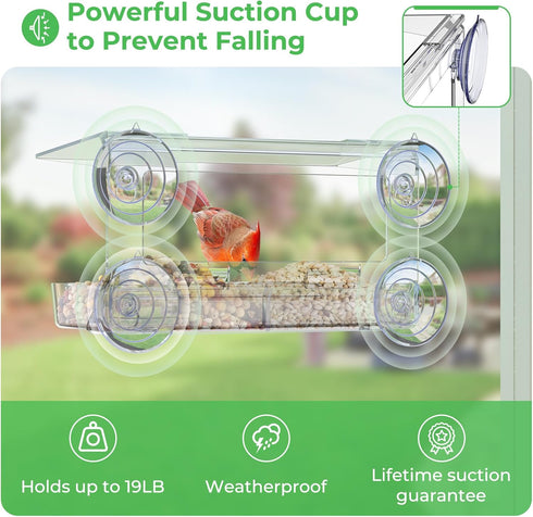 Window Bird Feeder with Strong Suction Cups, Clear Window Bird feeders for Viewing, Bird Feeders for Outdoors Outside, Fits for Cardinals, Finches...