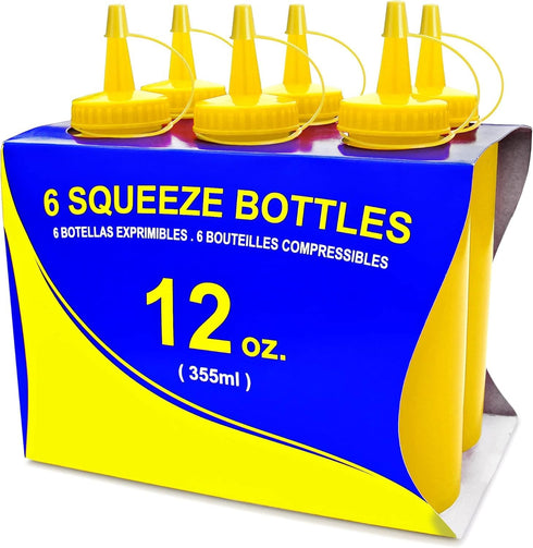 New Star Foodservice 26498 Squeeze Bottles, Plastic, 12 oz, Yellow, Pack of 6...