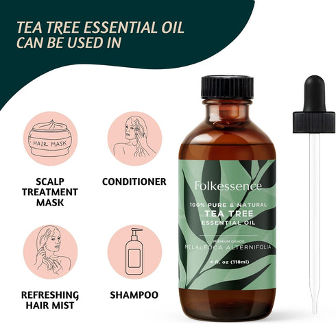 Folkulture Tea Tree Oil for Skin - 4 Fl Oz - 100% Pure, Natural and Undiluted Tea Tree Essential Oil, Premium Grade with Glass Dropper, Organic Oi...