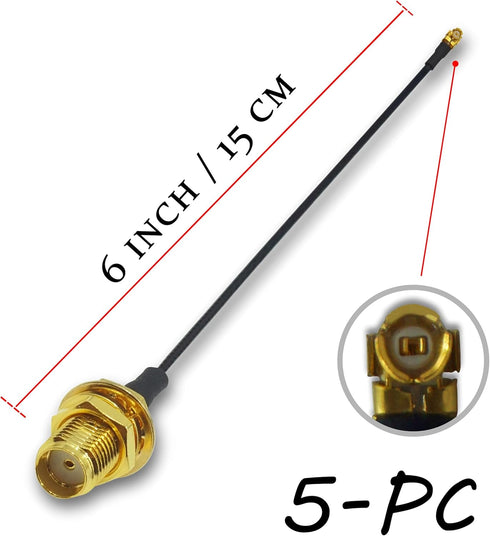 IPEX1 U.FL IPX to SMA Female Pigtail Antenna U.FL IPX Wi-Fi Coaxial Low Loss Cable UFL IPEX 5pcs 6 inch for 4G, 5G, Bluetooth, 900 MHz,GPS, Drone,...