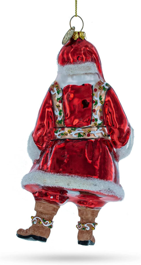 Santa in Fur Coat Glass Christmas Ornament...