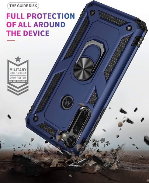 Moto G Stylus/Pro (2020) Case With Tempered Glass Screen Protectors, Androgate Ring Kickstand Car Mount Shockproof Cover for Motorola, Blue...