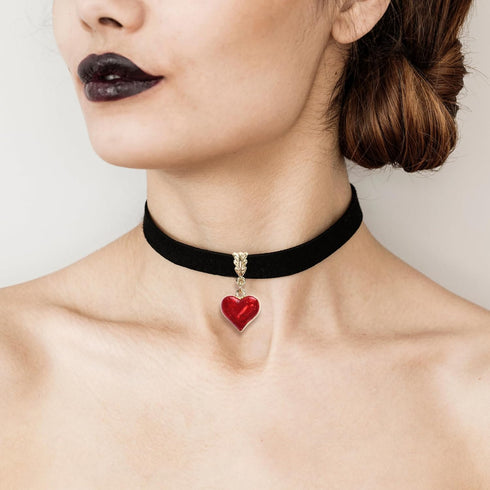 Vintage Black Choker Necklace for Women, Velvet Drip oil Red Heart Black Choker, Valentines Day Halloween Cosplay Party Jewelry, Adjustable Length...