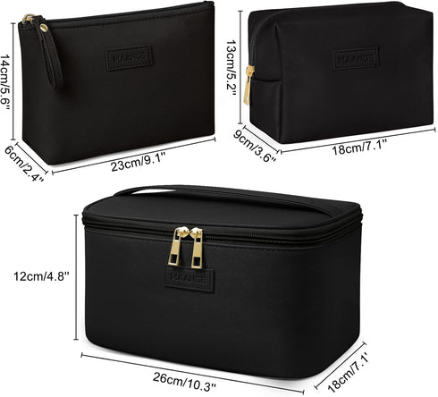 MAANGE Makeup Bag - Large Cosmetic Bag with 2pcs Small Makeup Bags Portable Leather Travel Makeup Bag Set Toiletry Bag Make Up Bags for Women and ...