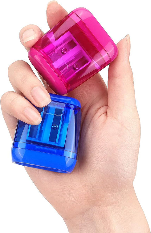 8 Pack Double Holes Pencil Sharpener Manual Pencil Sharpeners with Lid Pencil Sharpeners for Kids Plastic Pencil Sharpeners for School Office Home...