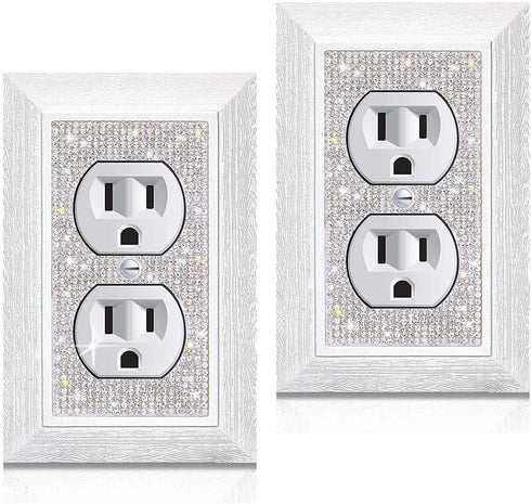 Bling Wall Plates for Electrical Outlets,2023 Glitter Cute Covers,Silver Rhinestones White Texture Electrical Outlet Covers Wall Plate Decorative ...