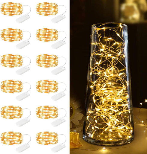 Minetom 12 Pack Fairy Lights Battery Operated -7ft 20 LED Silver Wire String Lights, Waterproof Mini Firefly Lights for DIY, Wedding, Mason Jars, ...