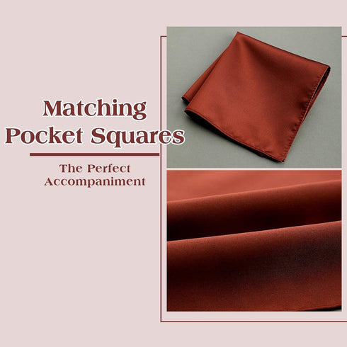 2 Pcs Solid Cinnamon Color Bow Tie and Pocket Square Man's Satin Bow Tie with Suit Handkerchief Pre Tied Style Pocket Square for Wedding Party Dre...