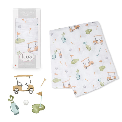 Lulujo Baby Cotton Muslin Swaddle Blanket, 47 x 47-Inch, Golf...