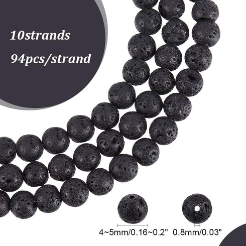 PH PandaHall 940pcs (10 Strands) 4mm Natural Black Lava Stone Beads for Jewelry Making, Oil Diffuser & Chakra Beads...