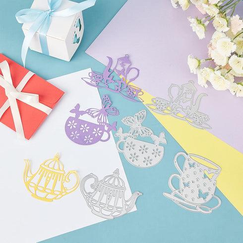 GLOBLELAND 4Pcs Metal Teapot Tea Cup Cutting Dies Tea Cup with Butterfly Stencil Template for Tea Party Invitations Scrapbook Embossing Christmas ...