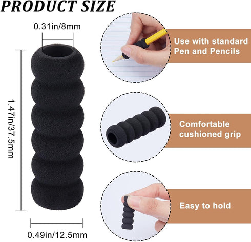 GORGECRAFT 60PCS Foam Pencil Holder Grips Black Pen Grippers Pencil Cushion Pen Holder Sponge Grips Painting Drawing for Adults Arthritis Writing ...
