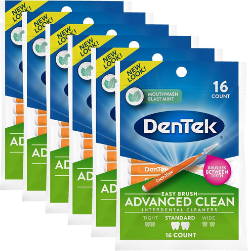 DenTek Easy Brush Advanced Clean Interdental Cleaners, Standard, 16 Count, 6 Pack...