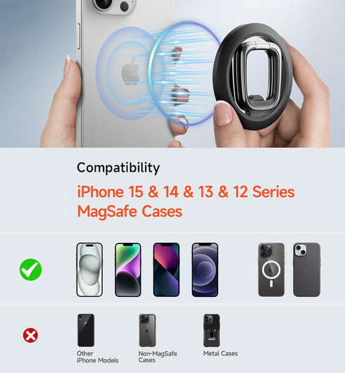 SURITCH for MagSafe Phone Grip, Magnetic Phone Ring Holder for MagSafe, Magnetic Phone Grip Stand Finger Loop Ring Kickstand for iPhone 15 Pro Max...