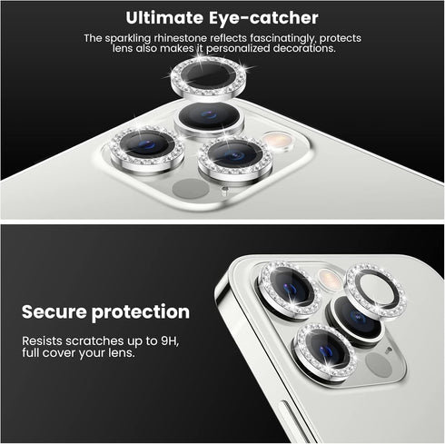 Tensea for iPhone 13 Pro/iPhone 13 Pro Max Camera Lens Protector Bling, Protection Camera Cover Tempered Glass Screen Protector Diamond Metal Indi...