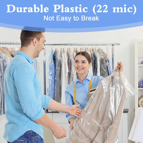 50 Pack Plastic Dry Cleaning Bags, 60x120 cm Dry Cleaner Bags Plastic Clear, Dust-proof Plastic Garment Bags for Dry Cleaner, Home Storage, Travel...