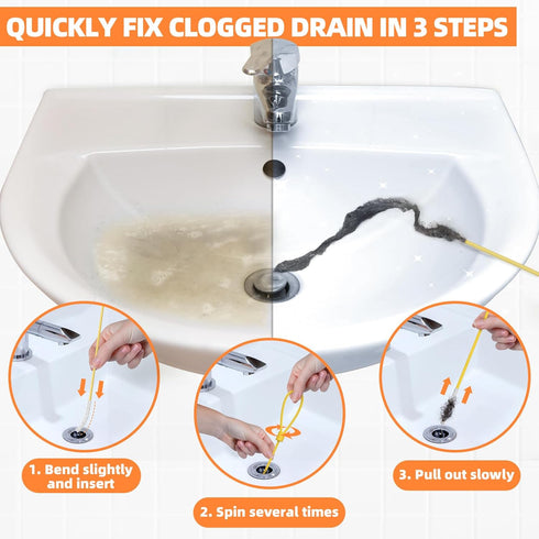 EastLink 30 Inch Drain Snake Hair Drain Clog Remover, Anti-Break Metal Drain Hair Remover with Nylon Layer, Sink Snake Drain Cleaner Tool for Bath...