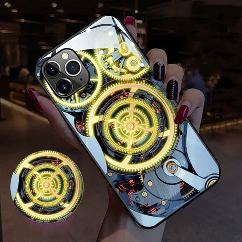 Compatible iPhone 14 Case Colorful Glowing Tempered Glass Back Cover Bumper Shockproof?for Cool Women and Trendy Men?for iPhone Luminous Case for?...