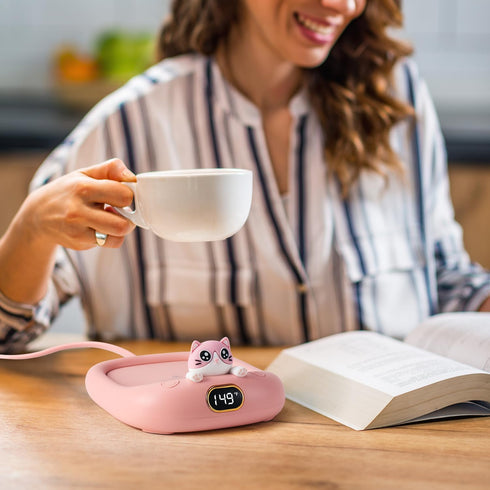 Cute Cat Coffee Mug Beverage Warmer, Electric Cup Warmer for Milk Tea Water fit Desk Home Office, Candle Warmer Plate with 3 Temp. Setting Up to 1...