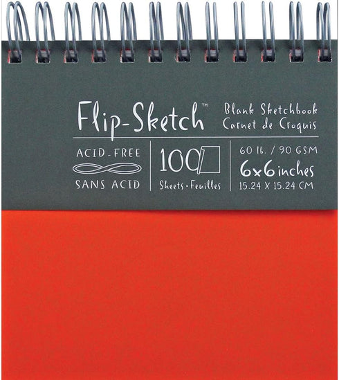 Global Art 6-Inch by 6-Inch Flip Sketch Wire Bound Blank Sketchbook, Madarin, 100 Pages...