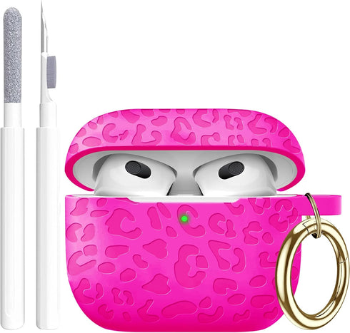 for AirPod Case 3rd Generation Cover with Keychain Accessories,Leopard Engraved Skin Soft Cover for AirPod 3rd Generation CaseFull Protection,Fron...