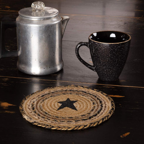 VHC Brands Kettle Grove Jute Stencil Star 8 inch Trivet Primitive Country Patchwork Kitchen Tabletop Design, Tan...