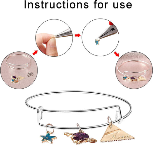 UPINS 60Pcs Expandable Blank Bangle Bracelets Adjustable Wire Bracelets for DIY Jewelry Making, Silver...
