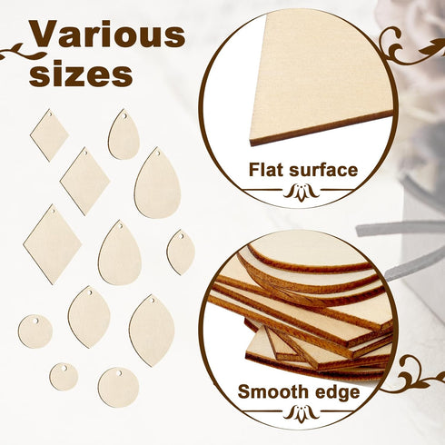 wexpw 320 Pieces Unfinished Wooden Earrings Blank Wood for Earring Pieces 4 Shapes for Wooden Earring with 100pcs Earring Hooks &100pcs Jump Rings...