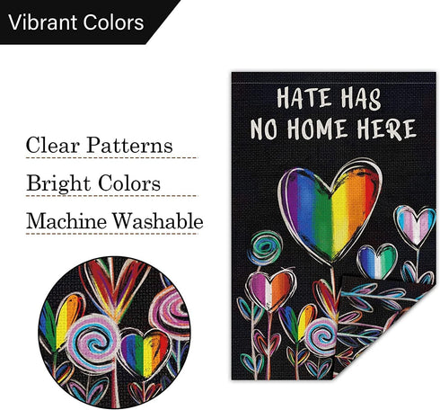 Hate Has No Home Here Pride Garden Flag 12x18 Double Sided Burlap, Small Rainbow Love Heart Gay Lesbian LGBT Pansexual Garden Yard Flags Sign Bann...