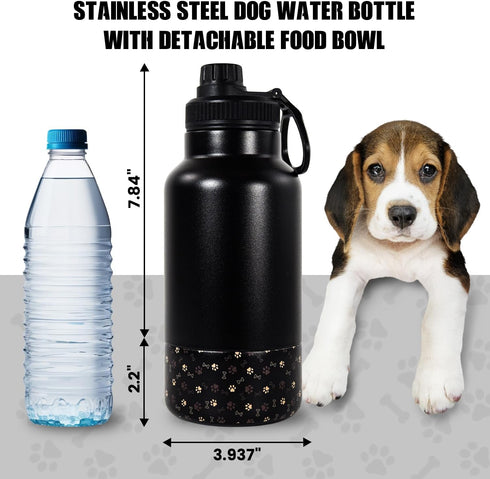 AGH Dog Water Bottle, 32oz Portable Dog Water Bottle with Detachable Bowl Food Feeding, Double Wall Vacuum Flask Stainless Steel Dog Travel Water ...