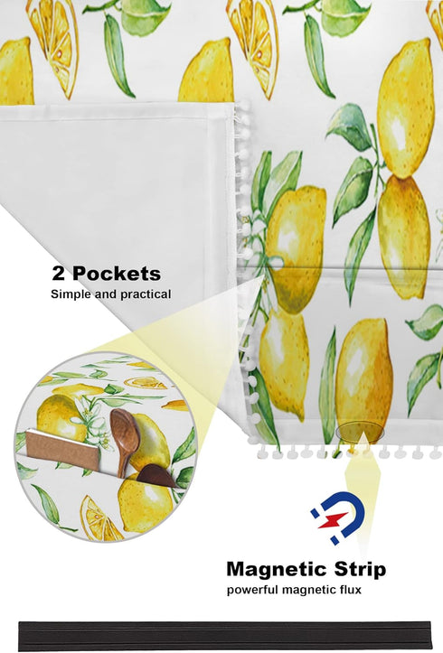 Microwave Oven Dust Cover, Yellow Lemon Watercolor Fruits Anti-Slip Refrigerator Dust Cover Washing Machine Top Cover with Storage Pockets 12" X 3...