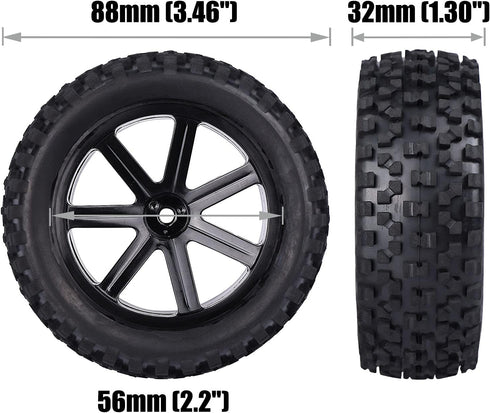 12mm Hex 2.2'' Pre-Glued RC Buggy Wheels and Tires, Out Dia. 3.5'' for 1/10 1/12 1/14 1/16 Off-Road RC Buggy Truck, Set of 4...