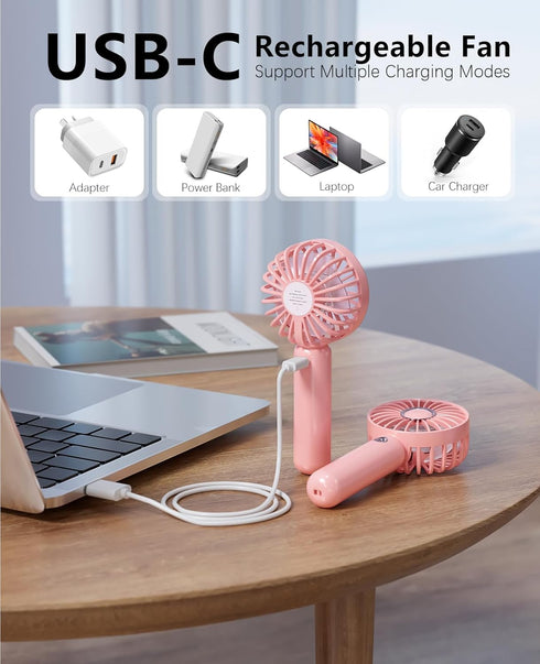 Portable Mini Fan, HandHeld Small Personal Battery Operated Fan Quiet usb Rechargeable 3 Speed makeup Lash Fan for Outside Travel Patios Indoor Sh...