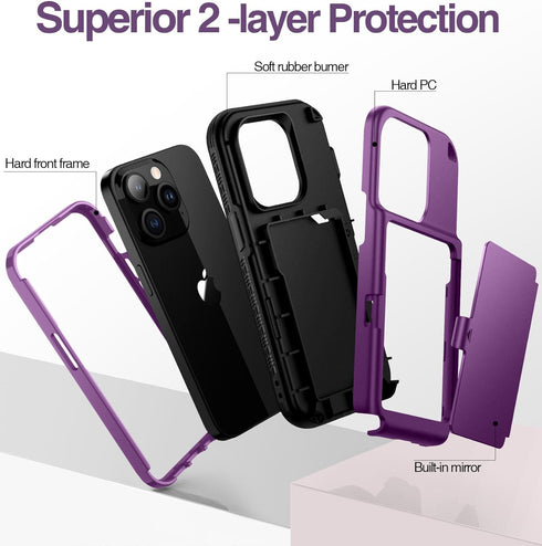 WeLoveCase for iPhone 15 Pro Wallet Case with Card Holder, Built-in Hidden Mirror, with Shockproof Heavy Duty Protection Phone Case for iPhone 15 ...