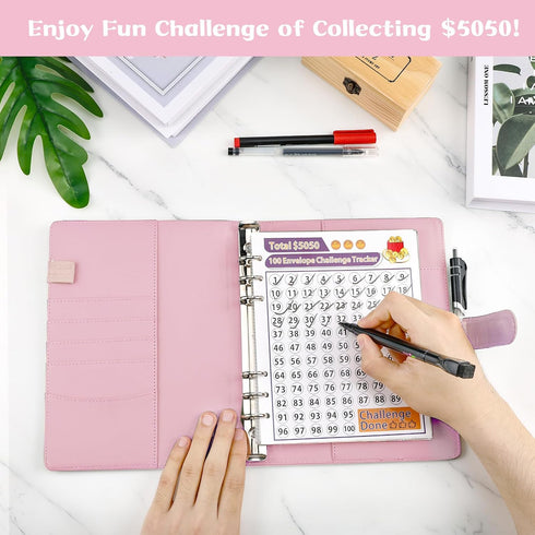 100 Envelopes Money Saving Challenge, 100 Envelope Challenge Binder with 3 Ways Challenge Tracker, A5 Budget Savings Book Binder with Cash Envelop...