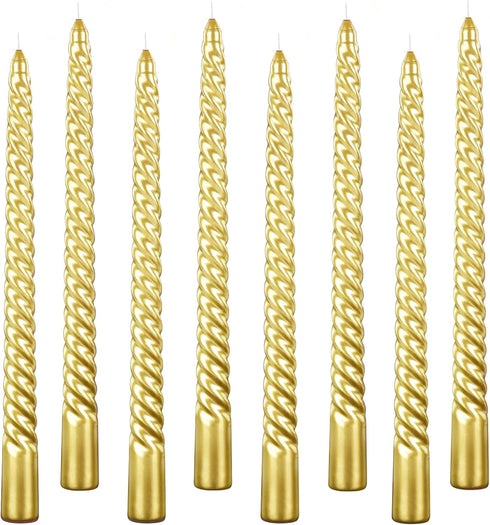 Kemladio 4 pcs 10 inch Taper Candles,Burning Unscented Tapered 7.5 hrs,Fancy Dinner,Tall Candle Sticks, Halloween Party Decorations (4pcs, Gold)...