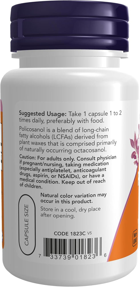 NOW Supplements, Policosanol 10 mg, Blend of Long-Chain Fatty alcohols (LCFAs) Derived from Sugar Cane, 90 Veg Capsules...