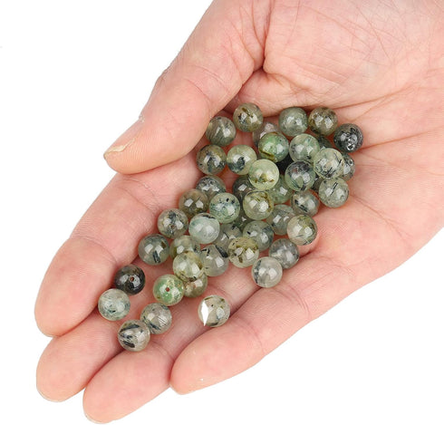 70PCS Natural 8MM Healing Gemstone, Prehnite Energy Stone Round Loose Beads, Semi-Precious Crystal Beads with Free Elastic String for Jewelry Maki...